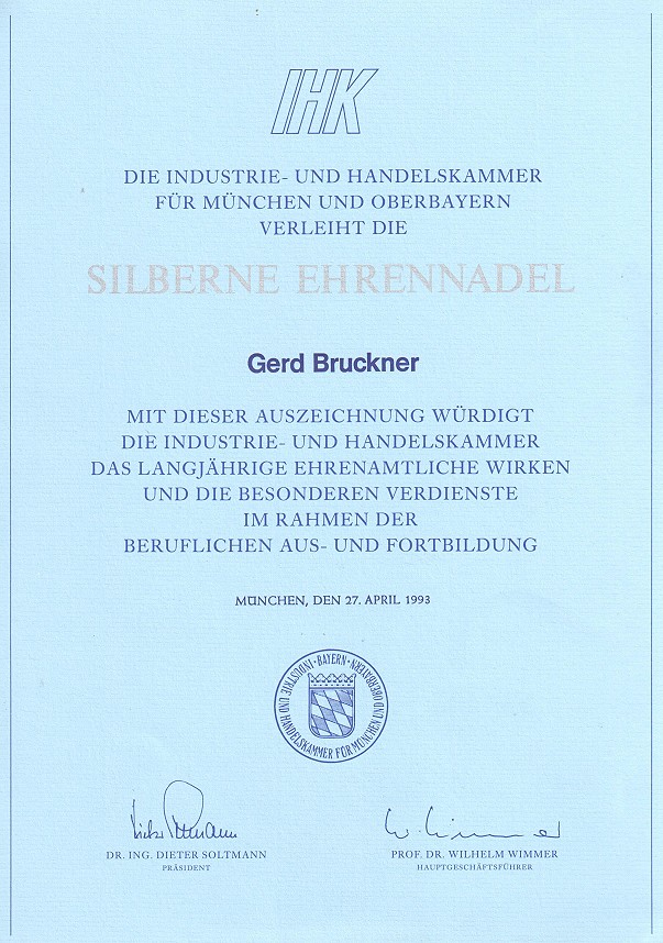IHK Silberne Ehrennadel Gerd Bruckner